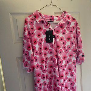 Bad Birdie- Pink Bouquet polo XL